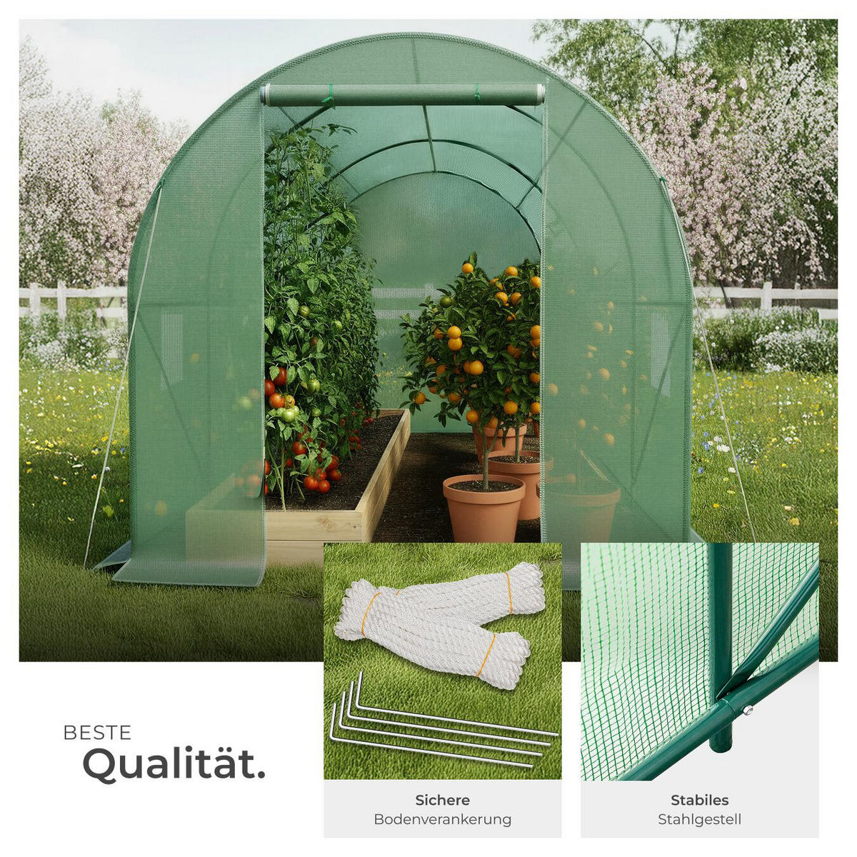 FOLIENGEWÄCHSHAUS, 343 x 200 x 200 cm, grün - Grün, Kunststoff (200/200/343cm) - tectake