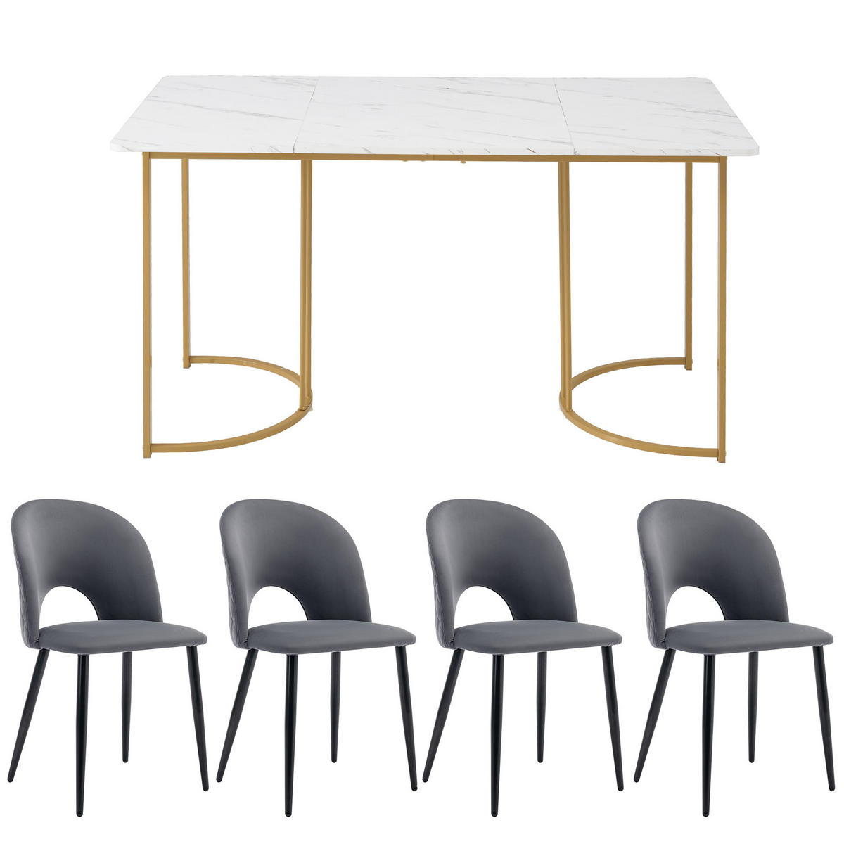 ESSGRUPPE Esstisch 4 Stühle MDF Weiß Grau 140x80cm - Grau, Textil (140/75/80cm) - FLIEKS