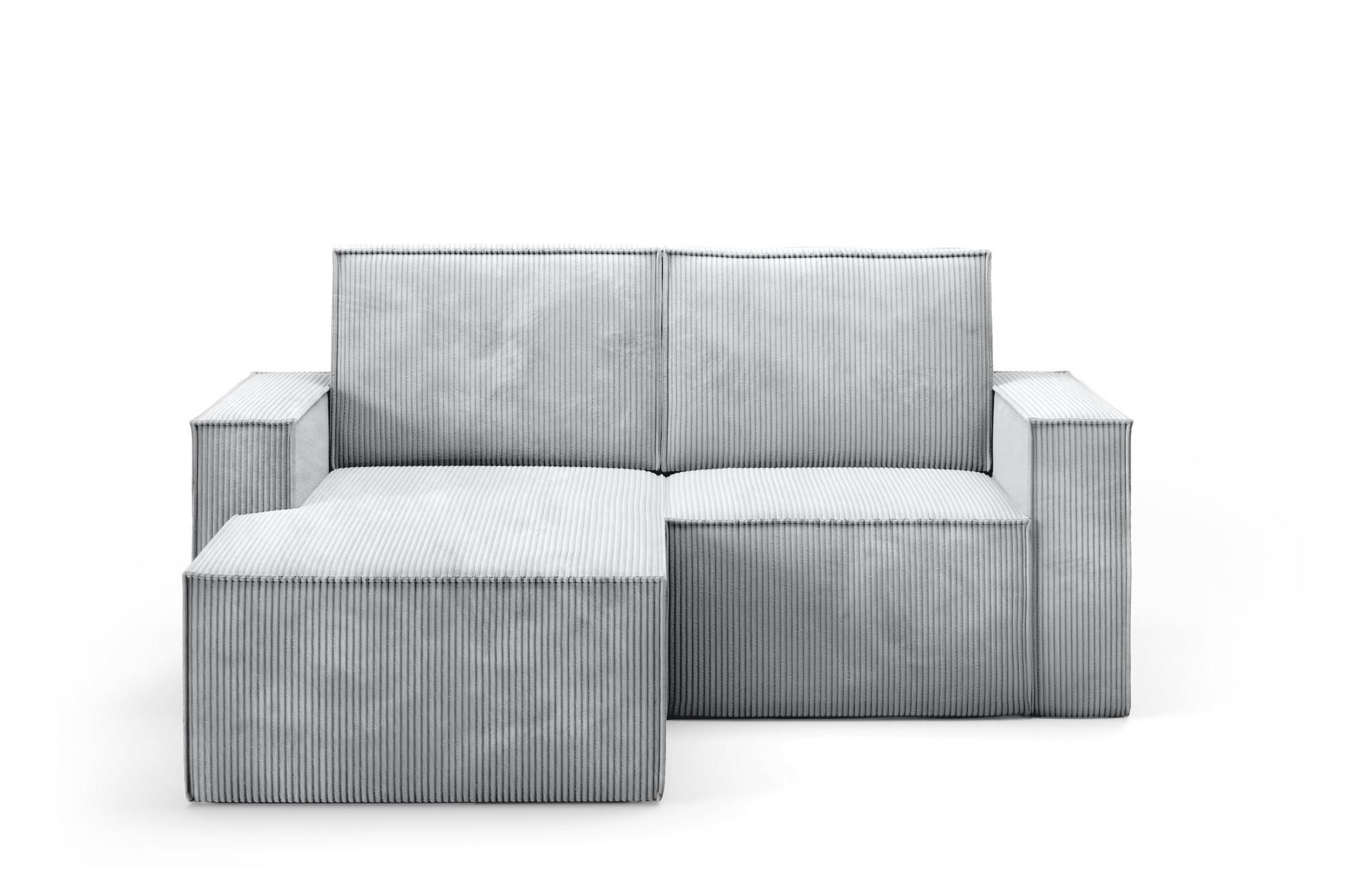 ECKSOFA Orto Hellgrau, Zweisitzer Kordecksofa linke seite - Hellgrau, Holzwerkstoff/Textil (180/141cm) - Bettso