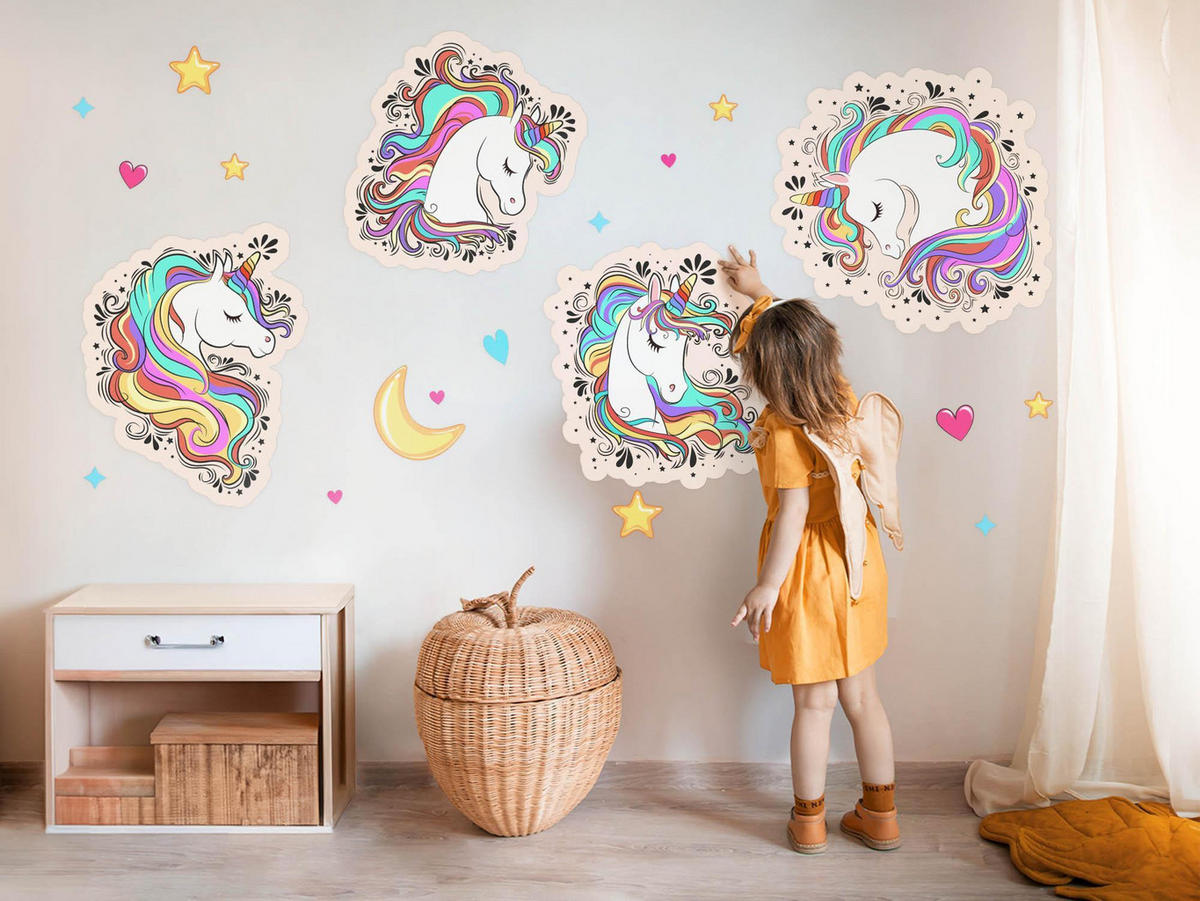 WANDAUFKLEBER 80x111cm - Bunte Einhörner - Multicolor, Kunststoff (80/111/0.1cm) - Wallfluent