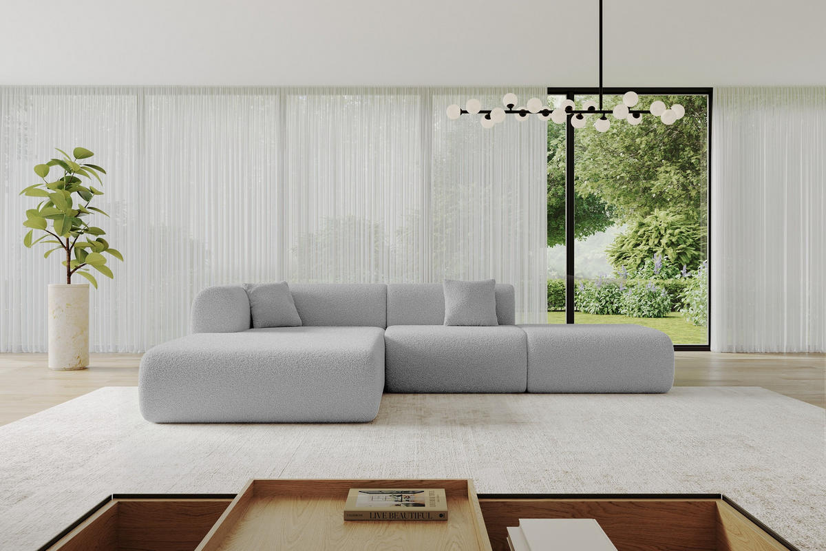 ECKSOFA Ottomane Links OVLY-L 289x176x71 Hellgrau Bouclé - Silberfarben/Hellgrau, Holzwerkstoff/Kunststoff (176/289cm) - ALTDECOR