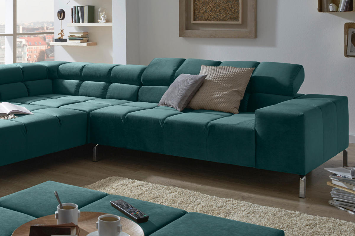 ECKSOFA NELSON Smaragdgrün Velvet - Smaragdgrün/Silberfarben, Textil (321/216cm) - KAWOLA