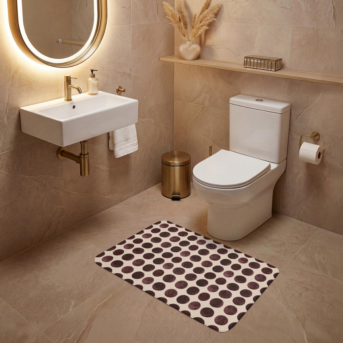 WC PŘEDLOŽKA Puntíky - Vzor - Hnědý 80x50 cm - bordeaux, textil/plast (80/1cm) - OnlyWow