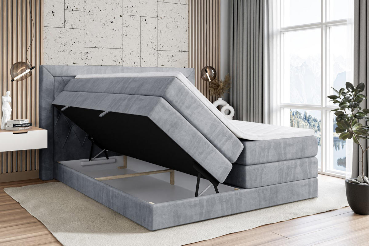 BOXSPRINGBETT NOEL KING - 140 x 200 - H3/H4 - Grau - Grau, Holzwerkstoff (140/200cm) - ALTDECOR