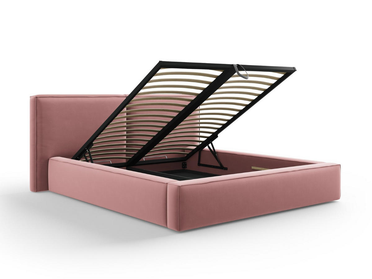 BETT mit Bettkasten und Kopfteil Jodie aus Samt rosa 160x200cm - Pink, Textil (160/200cm) - Micadoni