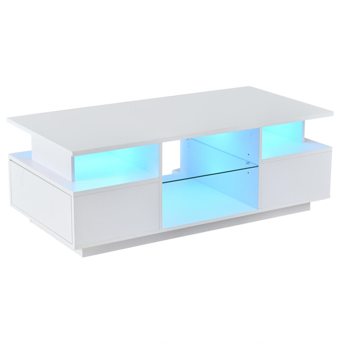 COUCHTISCH mit LED 100 x 50 x 36 cm Weiß mit 2 Schubladen - Weiß, Holzwerkstoff (100/50/36cm) - Meubliv