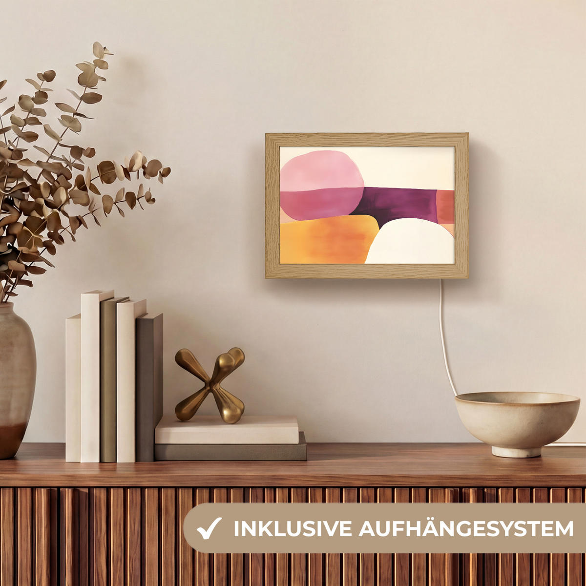 NÁSTĚNNÁ LAMPA Tvary - abstraktní - barevné 20x15 cm - růžová, kompozitní dřevo (20/15/8cm) - OnlyWow