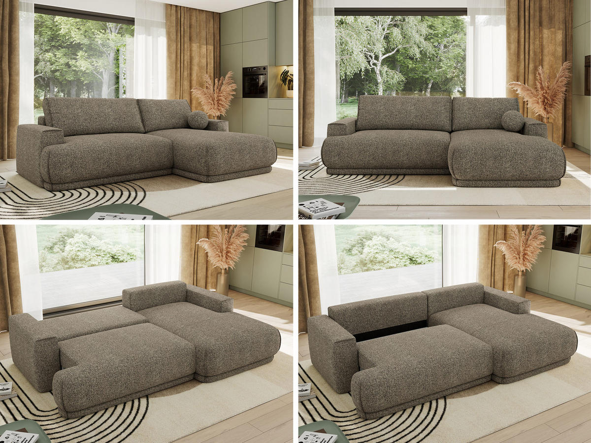 ECKSCHLAFSOFA RINA L Grau Strukture - rechts - Schwarz/Grau, Kunststoff/Textil (170/267cm) - MKS