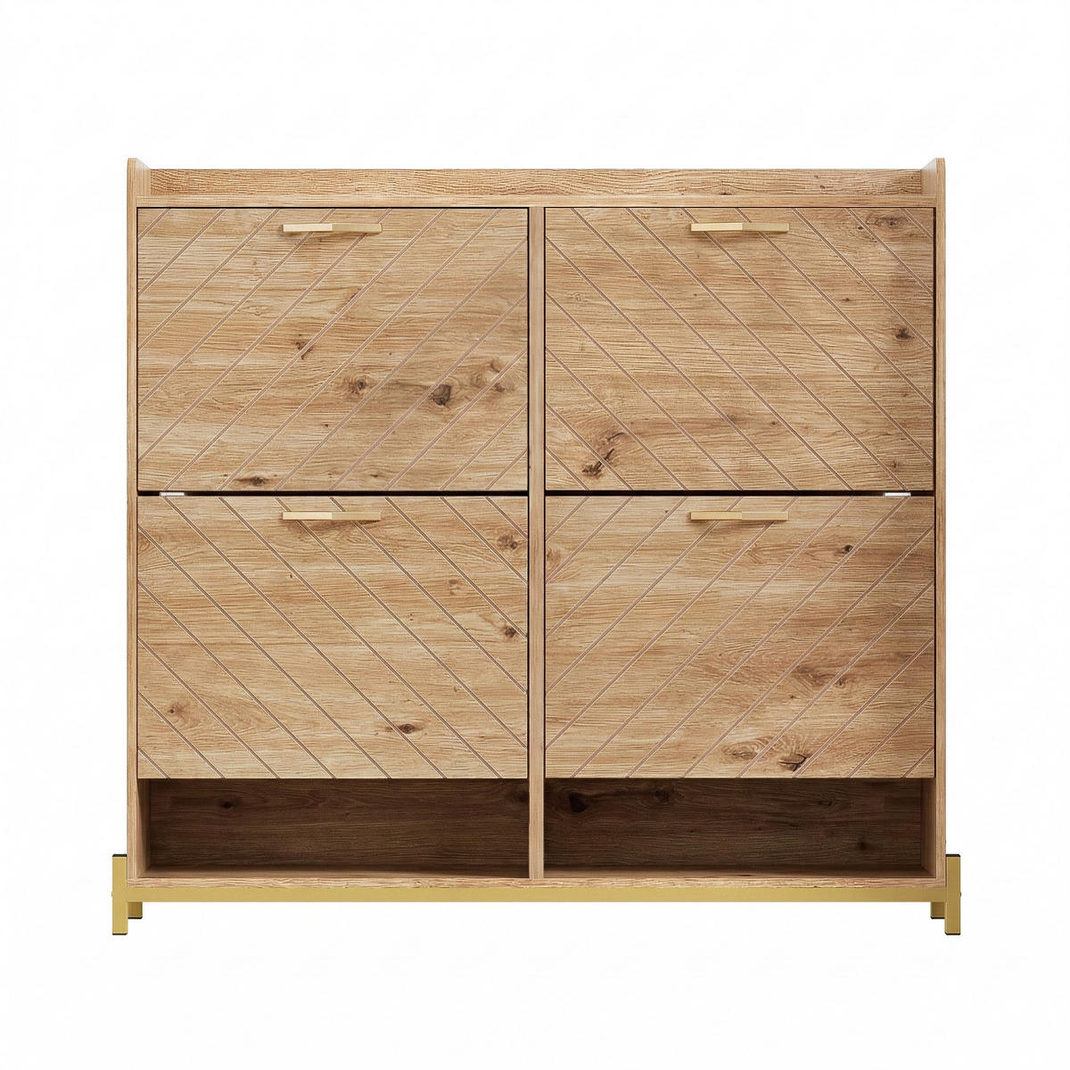 SCHUHREGAL 108 cm Holzoptik mit 4 Klappfächern & Metallfüßen für Flur - Eichefarben, Holzwerkstoff (108.5/100/24cm) - Urban Meuble