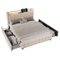 POLSTERBETT 160x200 Beige LED USB 4 Schubladen Holz - Beige, Holz (160/200cm) - FLIEKS