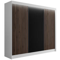 KLEIDERSCHRANK mit LED, Lamel-Schiebetüren VILANv2 - 250 cm Weiß + Lamelle Eiche Wotan - Eiche Wotan/Weiß, Holzwerkstoff (250/215/61cm) - ALTDECOR