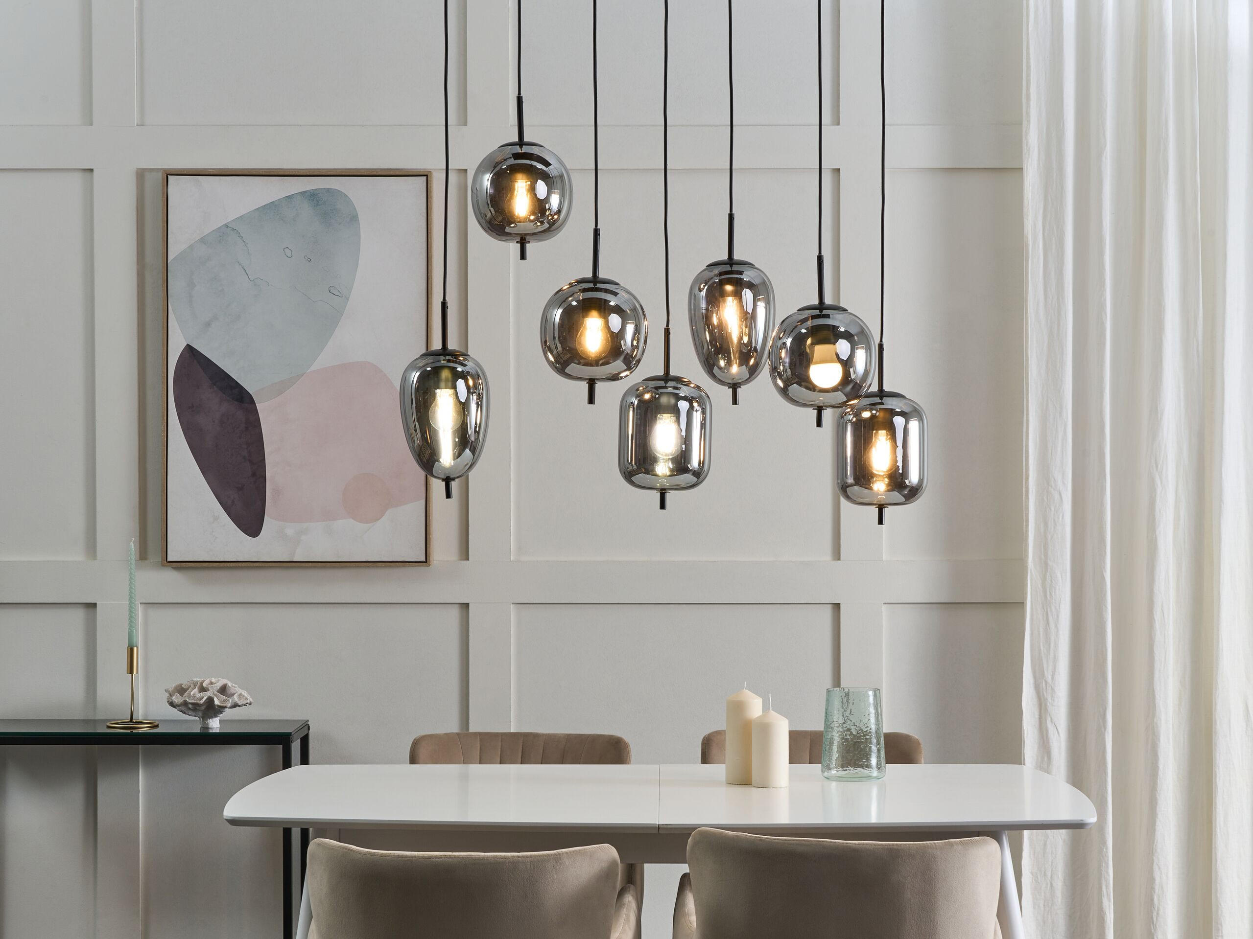 PENDELLEUCHTE Tarlo 90x35x122 cm - Silberfarben, Glas (35/90/122cm) - Beliani