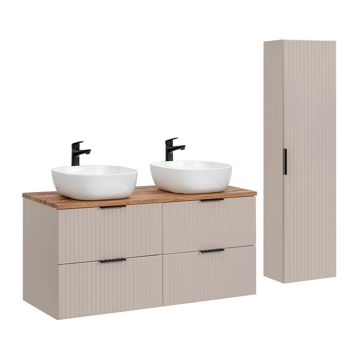 BADMÖBEL 120.8cm Adriel 2er-Set Beige - Beige, Holzwerkstoff (120.8/59/46cm) - Petits-meubles