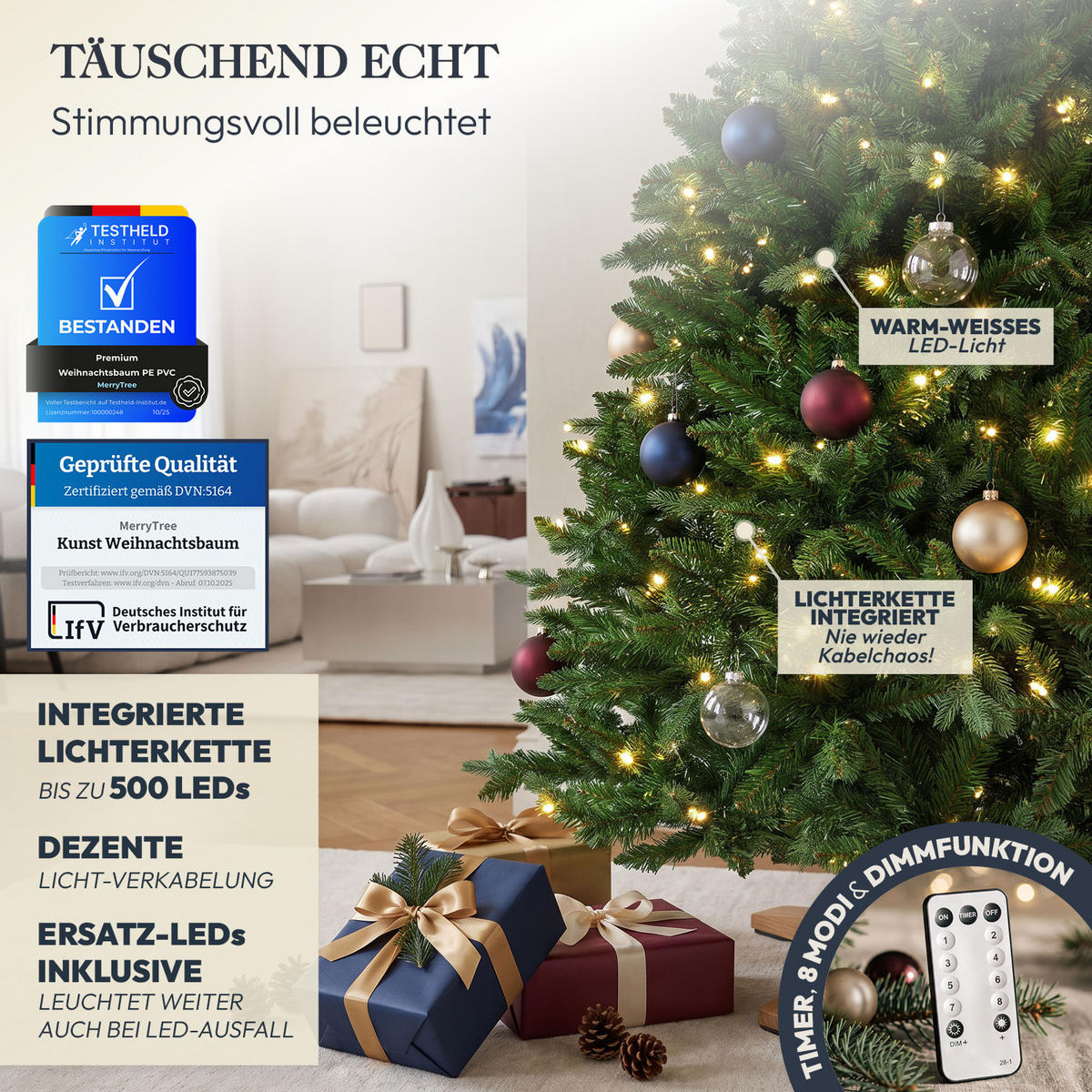 WEIHNACHTSBAUM aus PE & PVC Mix mit LED Beleuchtung, 150 cm - Grün, Kunststoff (150cm) - Merry Tree