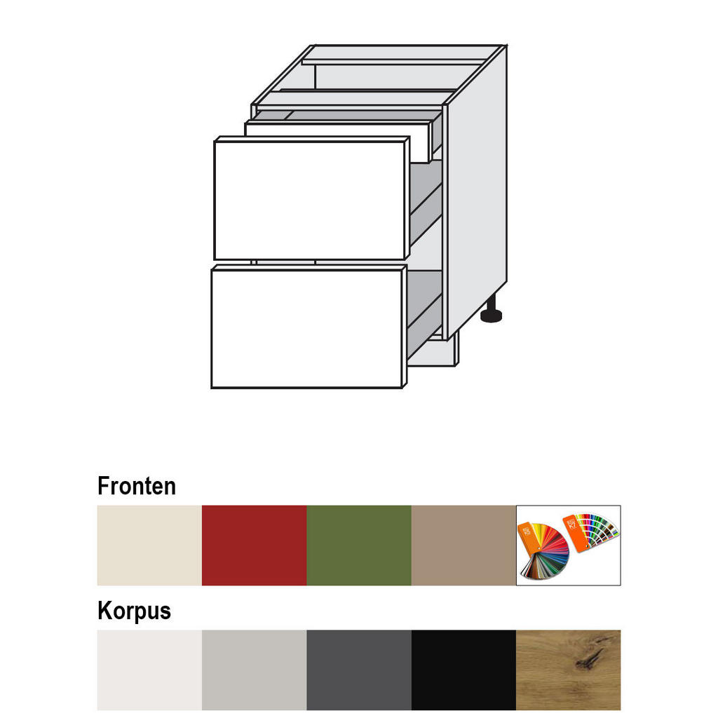 Thumbnail - Feldmann-Wohnen Schubladenunterschrank, Creme, Dunkelgrau, Holz, 2 Schubladen, Rechteckig, 60x82x50 cm, Küchen, Küchenmö...