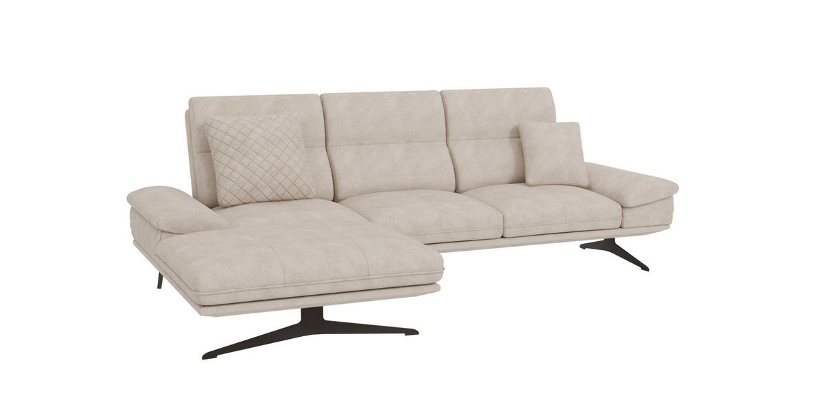 ECKSOFA Loris Beige Samt - Ottomane links - Beige/Schwarz, Holz/Textil (294/175cm) - S-Style Möbel