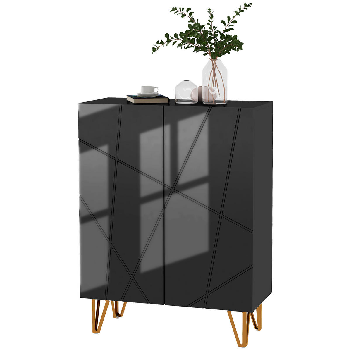 SCHUHSCHRANK DE-15015 2 Türen mit verstellbaren Böden Schwarz Hochglanz - Schwarz, Holzwerkstoff (72/95/31.5cm) - ComfortXL