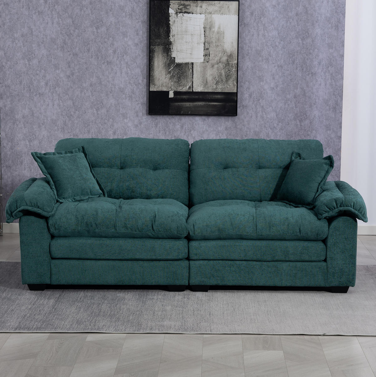 2-SITZER Sofa Chenille mit tiefem Sitz, Doppelschicht-Sitzkissen 213,4/90,1/87,6 cm Grün - Grün, Textil (90.1/87.6/213.4cm) - Redom