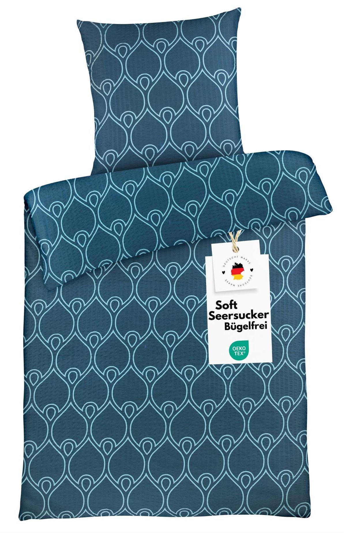 SEERSUCKER-BETTWÄSCHE 135x200 Ornamente Sommer Bettbezug Bügelfrei aus 100% Polyester, Mikrofaser Bettbezüge Blau - Dunkelblau, Textil (135/200cm) - Carpe Sonno