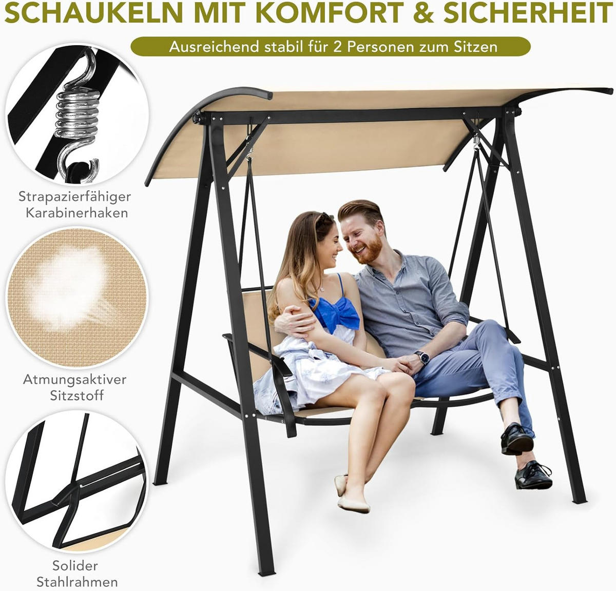 HOLLYWOODSCHAUKEL Beige - Beige, Metall (112/165/152cm) - COSTWAY