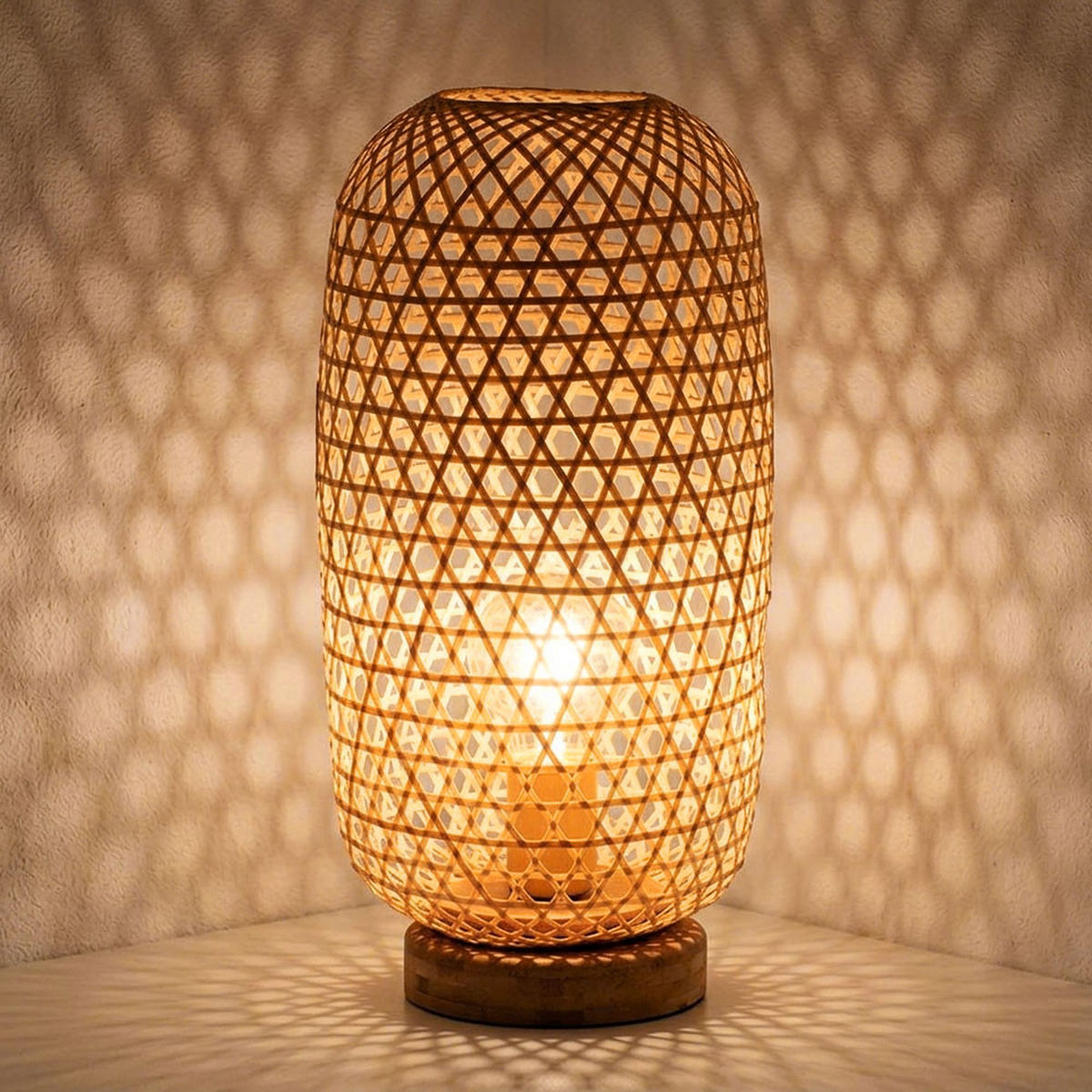 LED TISCHLEUCHTE Bambusoptik Braun - Orange, Holz (22/22/46cm) - Globo Lighting