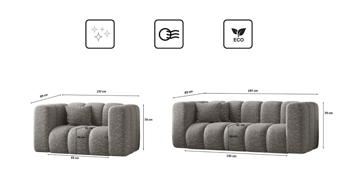 COUCHGARNITUR 2+1+1 Serie Grand Stilvol Stoff Haga Grau - Grau, Holz (197/70/91cm) - Kaiser Möbel