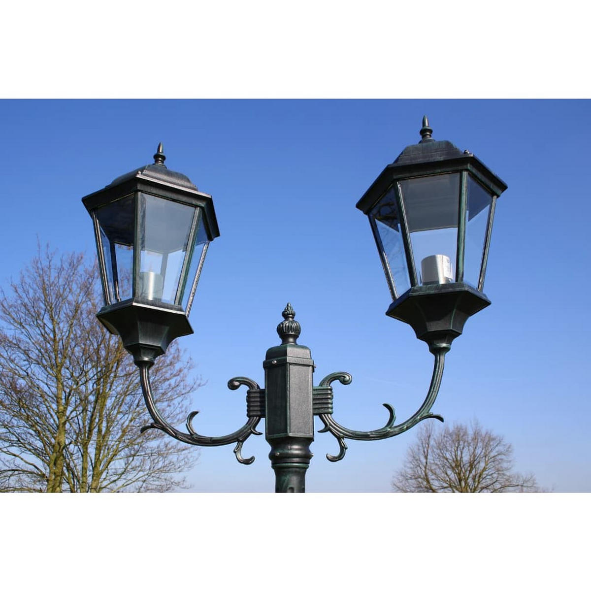 GARTENLATERNE 2-Flammig 230 Cm Dunkelgrün/Schwarz Aluminium - Dunkelgrün, Metall (67/26/230cm) - vidaXL