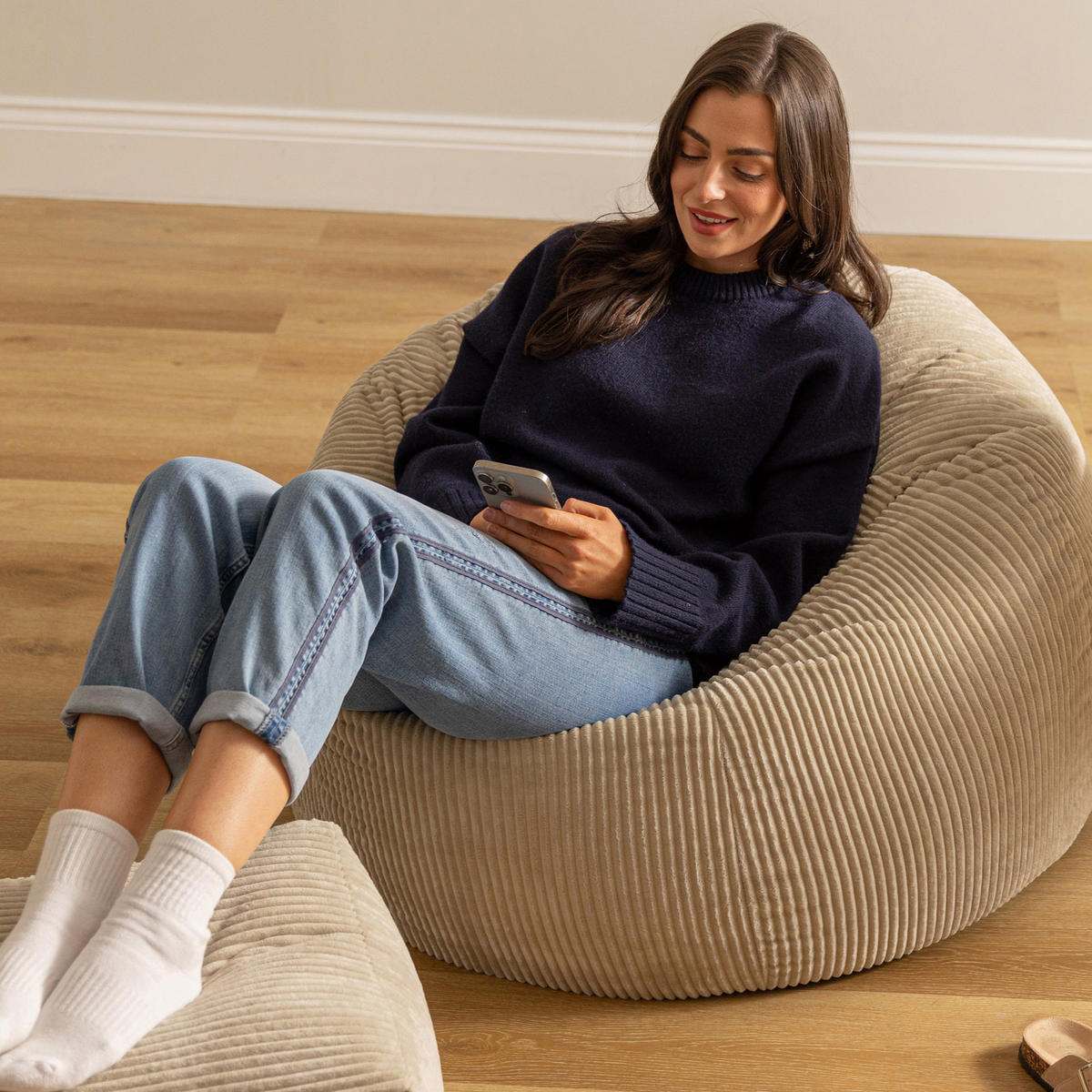 SITZSACK Klassisch Kingston, Cord - Beige, Textil (85/50/85cm) - icon