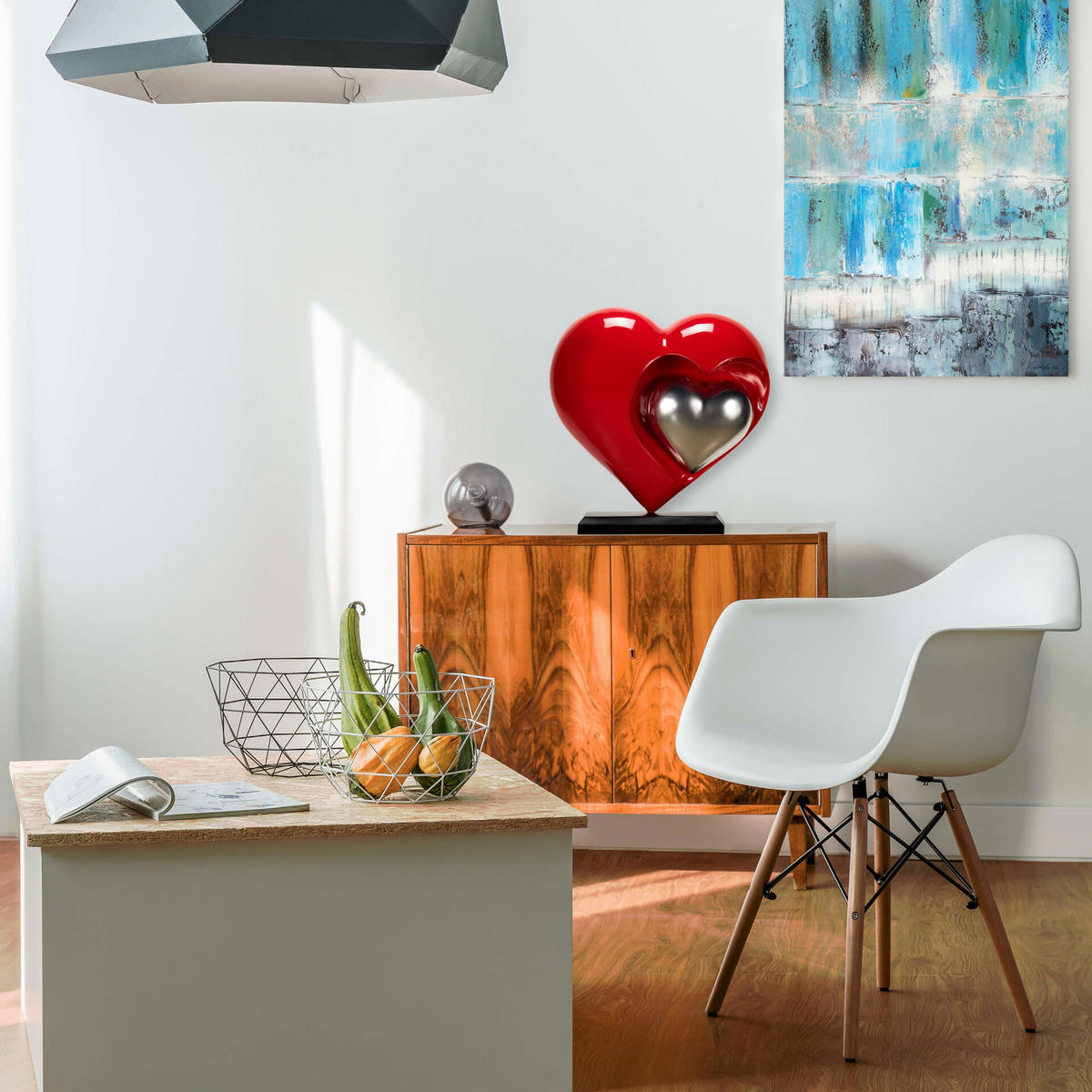 SKULPTUR Rot 47/44 cm - Rot/Silberfarben, Stein (5.8/44/20cm) - KUNSTLOFT