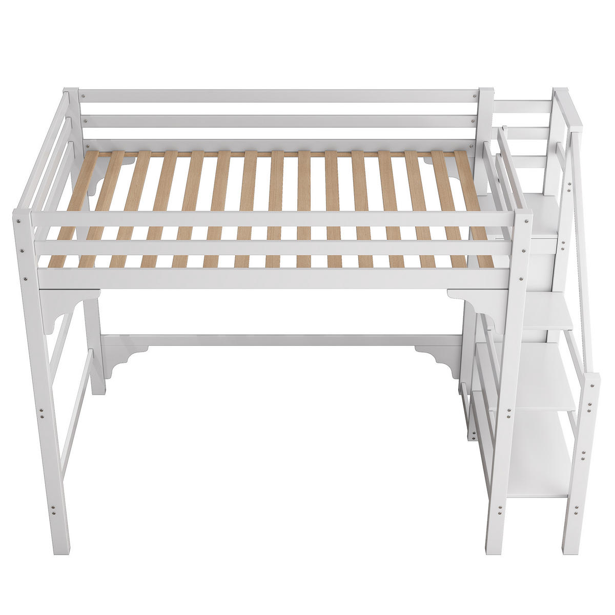 HOCHBETT 140/200 cm Weiß mit Kleiderschrank und Stufentreppe - Weiß, Holz (140/200cm) - OKWISH