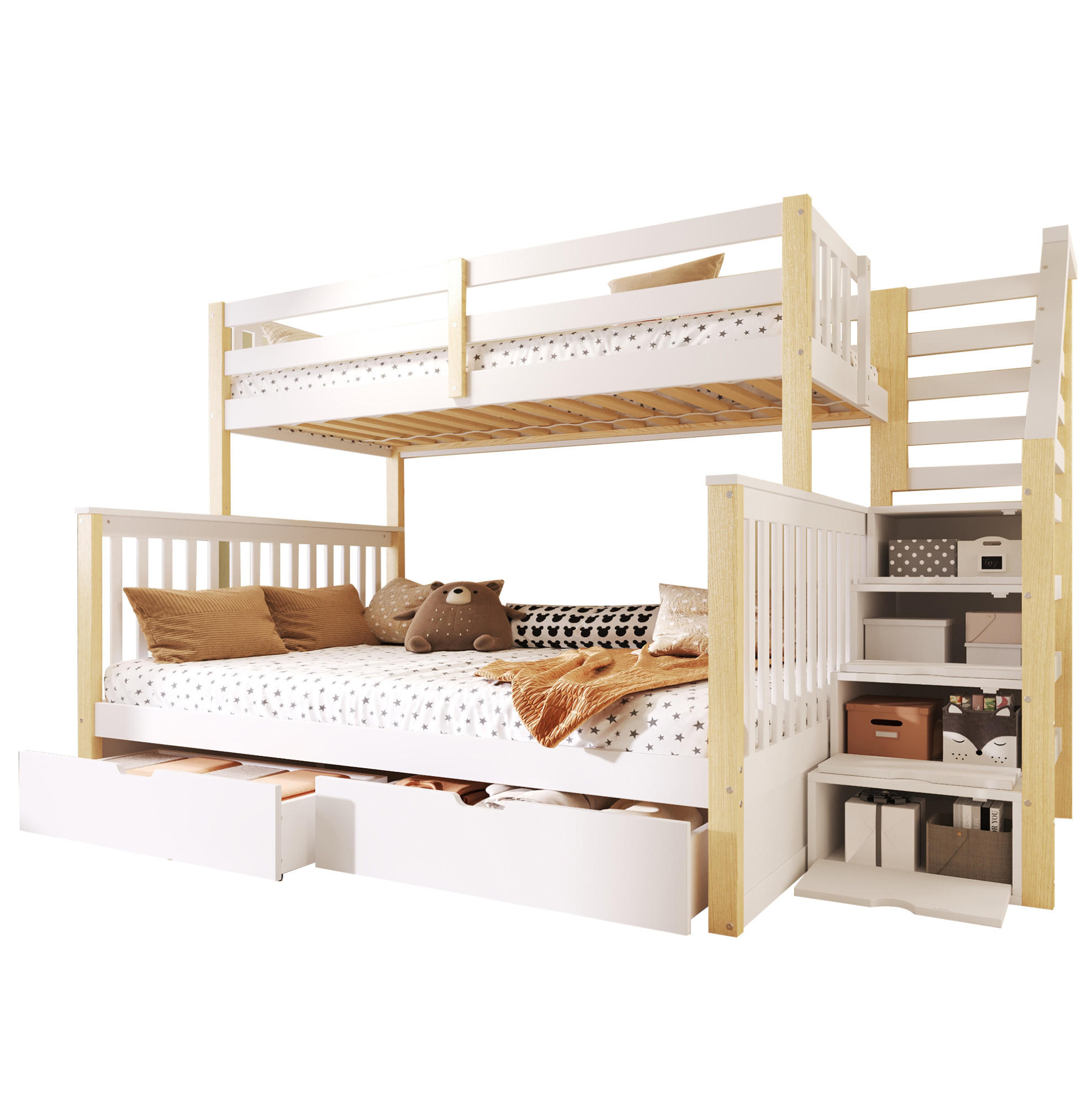 ETAGENBETT 90/200 & 140/200 cm aus Kiefer mit Schubladen Weiß/Natur - Naturfarben, Holz (140/200cm) - Modenvie