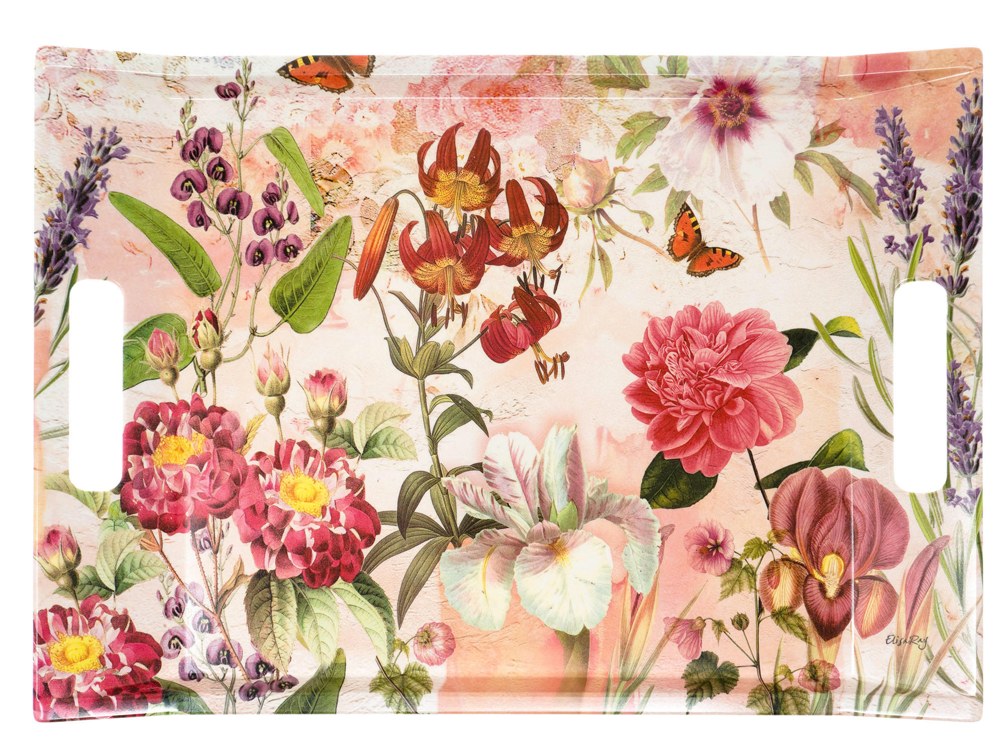 TABLETT Wildblumen, rechteckige Serviertablett mit Griff 38x27 cm - Dunkelrosa, Kunststoff (27/3/38cm) - Lashuma