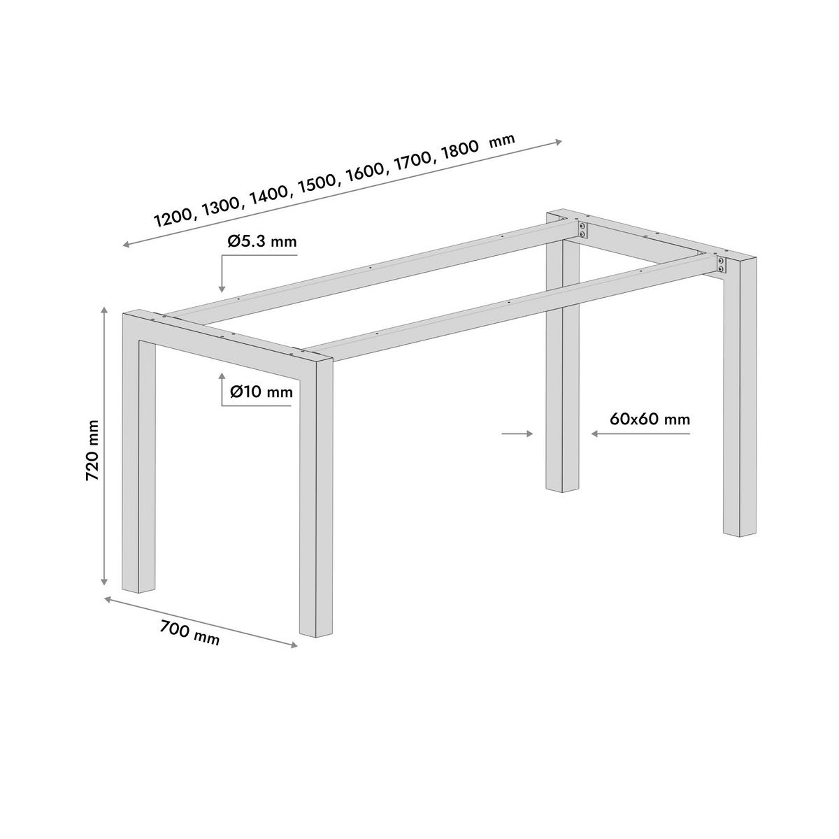 TISCHBEINE Etamin Metall Schwarz 170/70/72 cm - Schwarz, Metall (70/72/170cm) - Metalo Pro