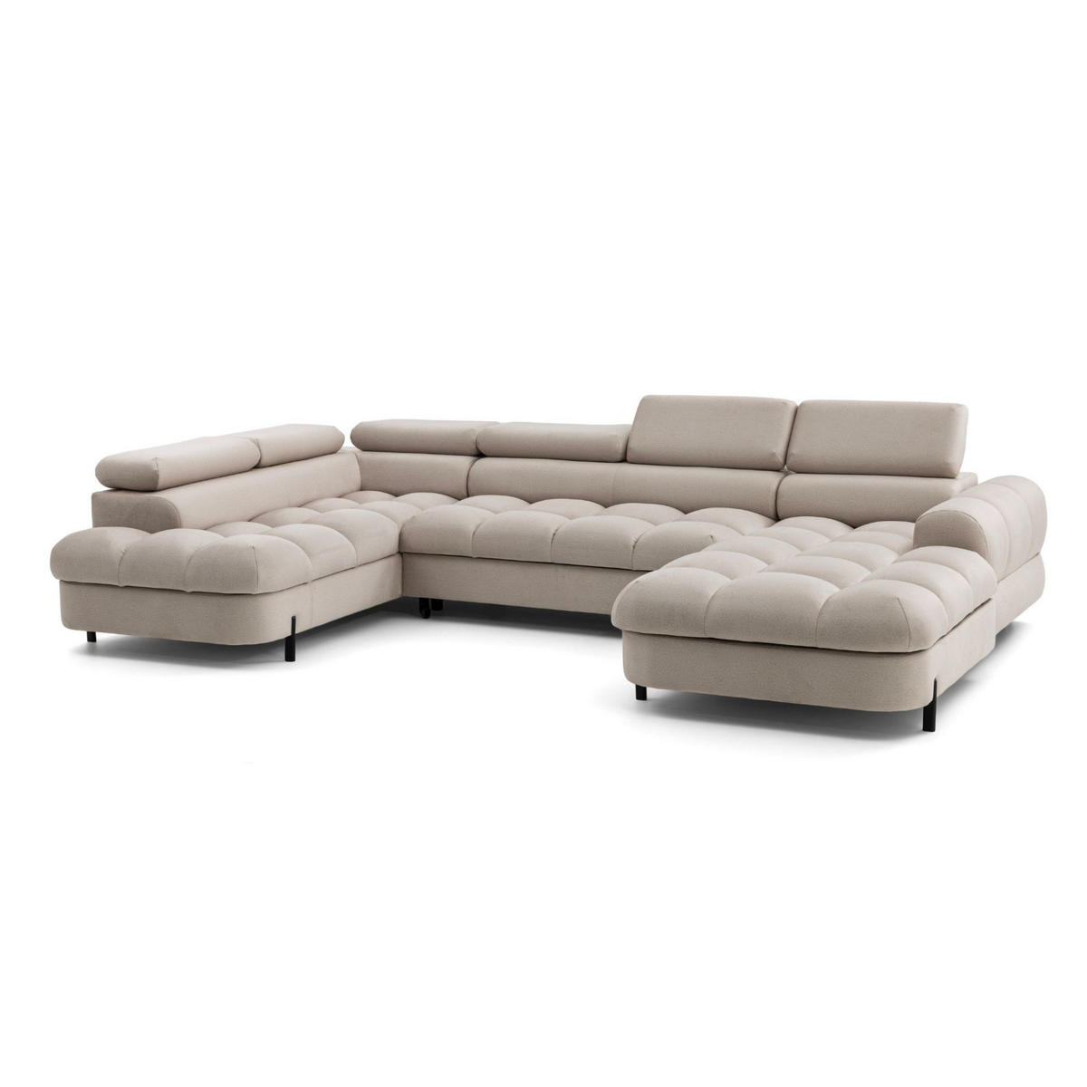 ECKSOFA U-Form BOWL U Links mit Schlaffunktion 125x265 Velours Creme - Creme/Schwarz, Holz/Textil (339/90/195cm) - Muffo