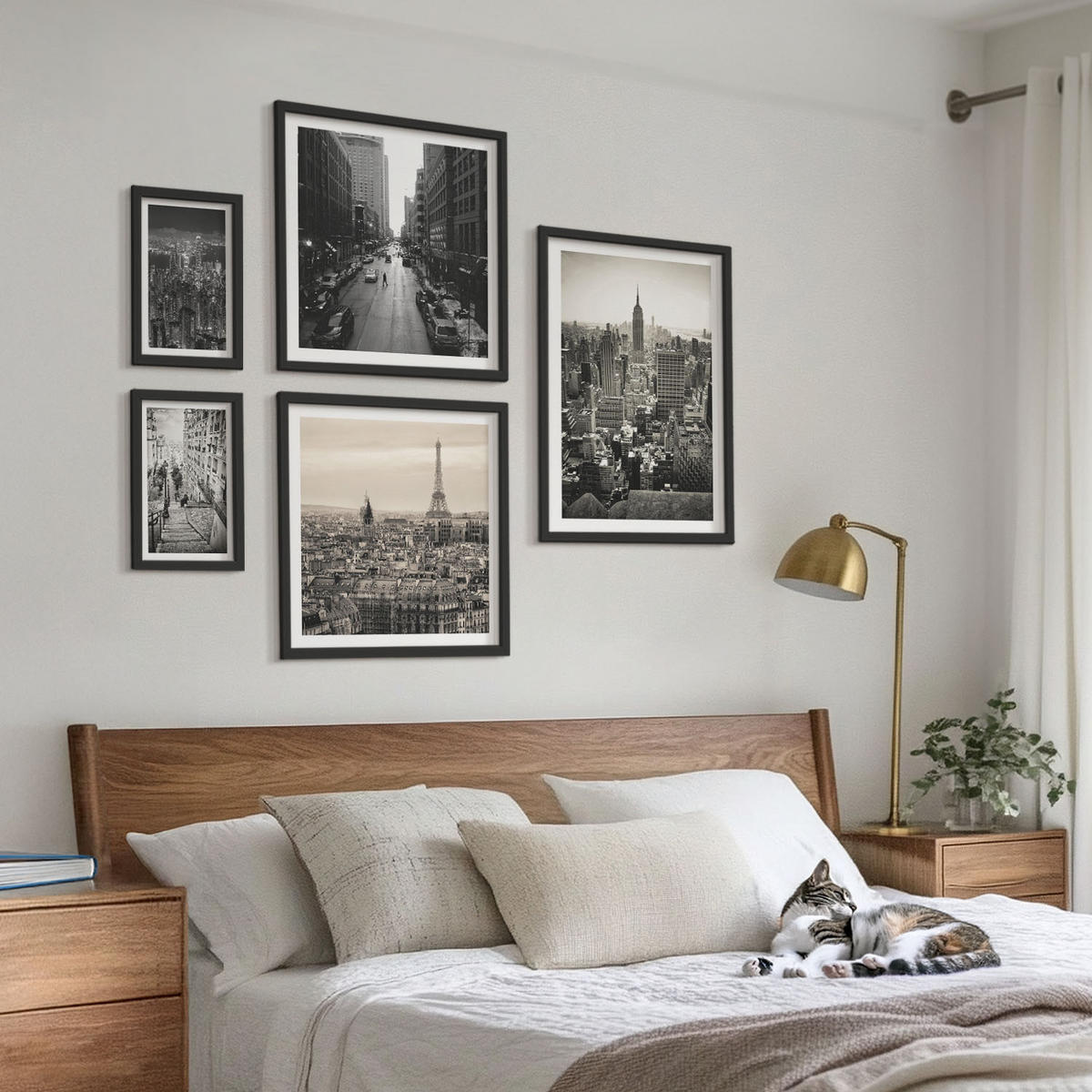WANDBILDER 5er-Set - 50x50 cm & 20x30 cm & 40x60 cm Schwarzer Rahmen - Winterlandschaften, Wasserfälle, Nordlichter - Schwarz, Kunststoff (40/60cm) - ArtPrintCave