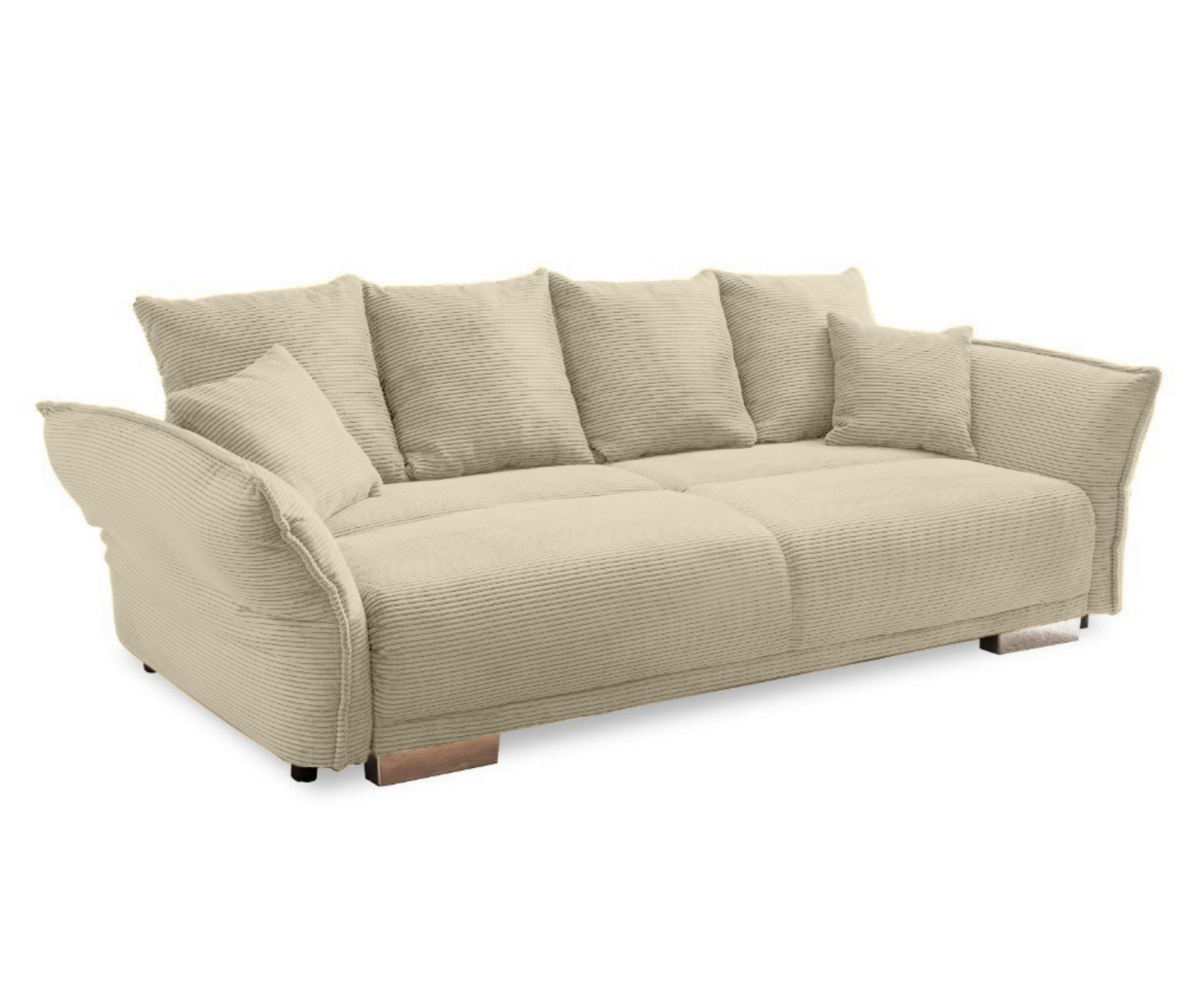 BIG-SOFA mit Schlaffunktion 242/131/90 cm Federkern, verstellbare Armlehnen, Bettkasten, Liegefläche 168x199 cm, Cord Beige Grau / 17215 - Chromfarben/Greige, Kunststoff/Textil (242/90/131cm) - luma-home