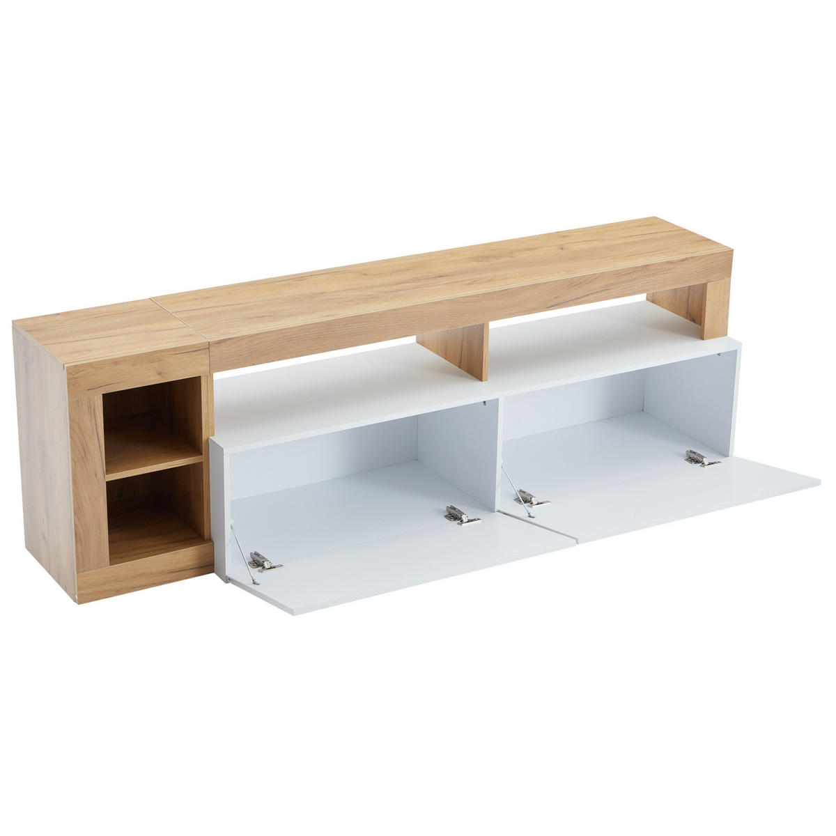 TV stolek 184/42/58 cm bílý z dřevotřísky s LED osvětlením a úložným prostorem - bílá, kompozitní dřevo (184/58/42cm) - OKWISH