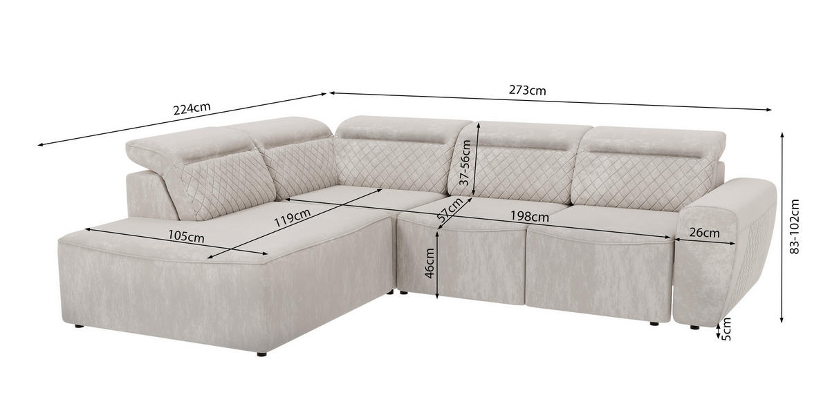 ECKSOFA Reid Beige Samt - Beige/Schwarz, Holz/Kunststoff (273/224cm) - S-Style Möbel