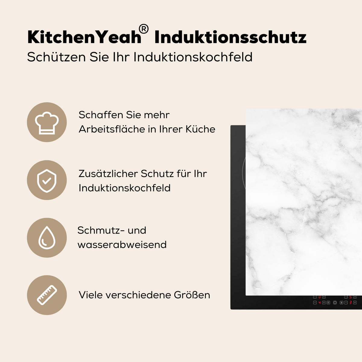 HERDABDECKPLATTE Marmor - Grau - Weiß - Strukturierter Marmor 70x52 cm - Weiß, Kunststoff (70/0.2/52cm) - MuchoWow