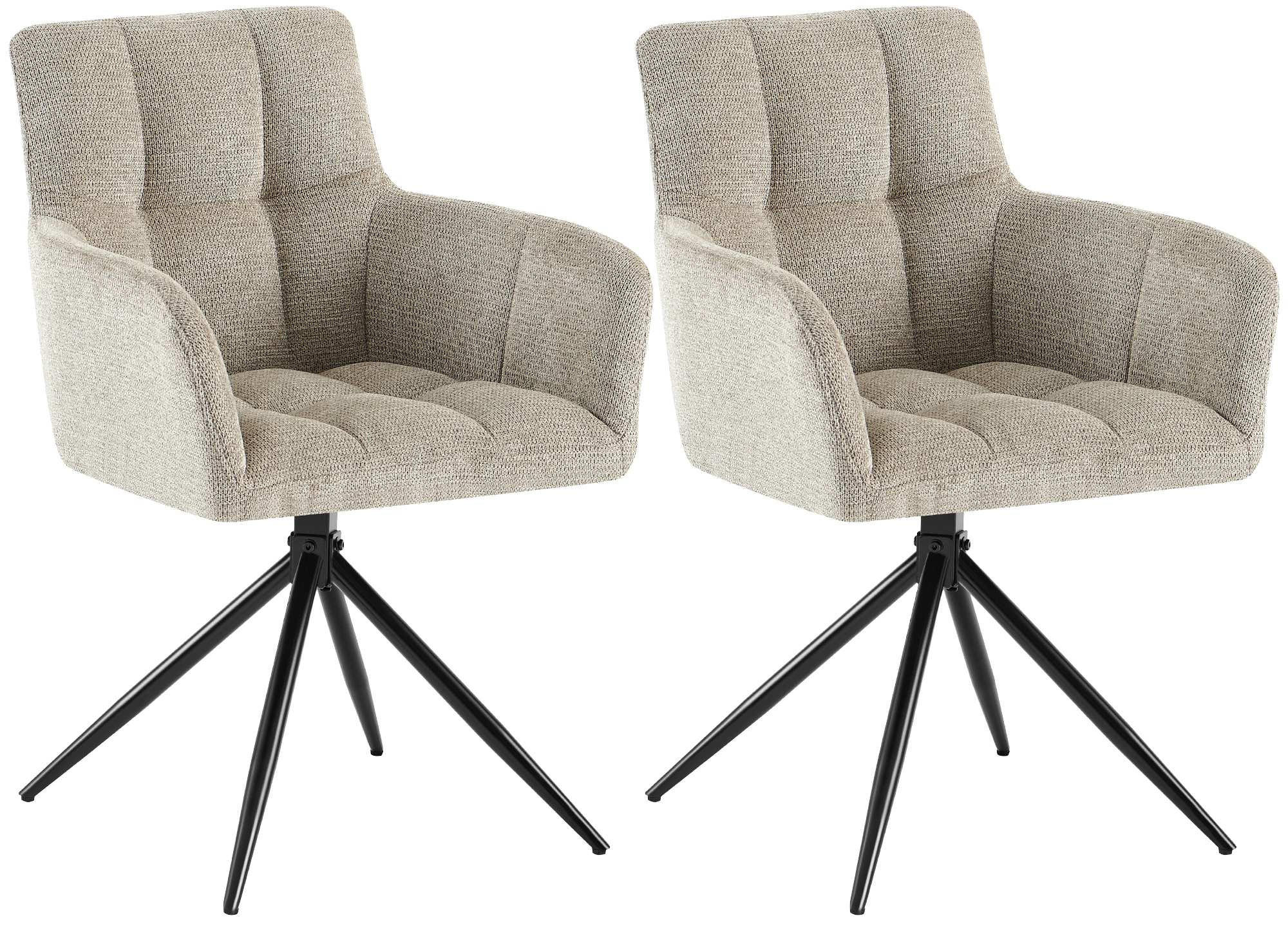 ARMLEHNENSTUHL 2er Set Stoff Taupe - Taupe/Schwarz, Textil/Metall (59/87/59cm) - CLP