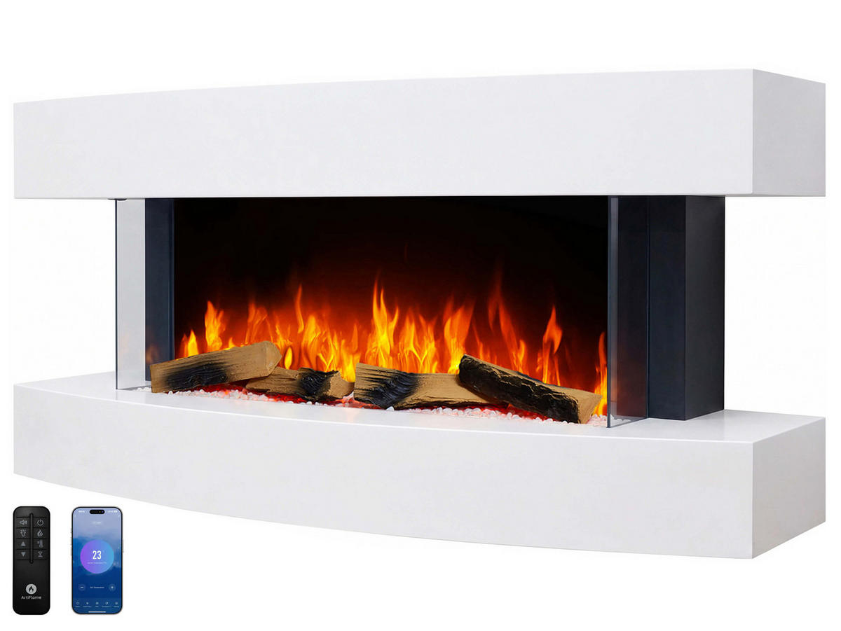 ELEKTROKAMIN Lofoten AF48 – 3D-Flammeneffekt, Heizfunktion, WLAN - Weiß, Glas/Holzwerkstoff (121/59.5/26cm) - ArtiFlame
