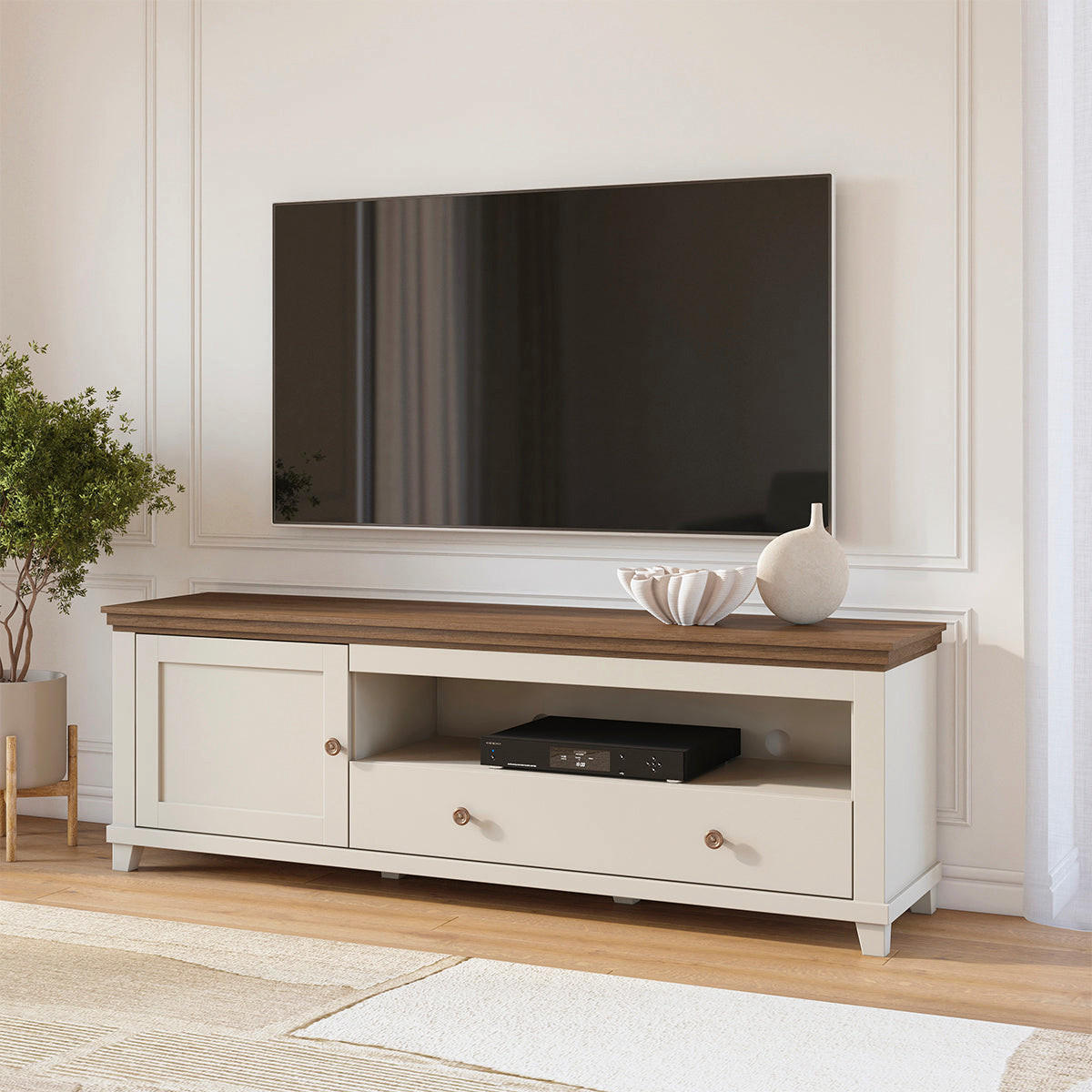 TV STOLEK Martin Béžová a dřevo - hnědá, kompozitní dřevo (181/61/49cm) - Petits-meubles