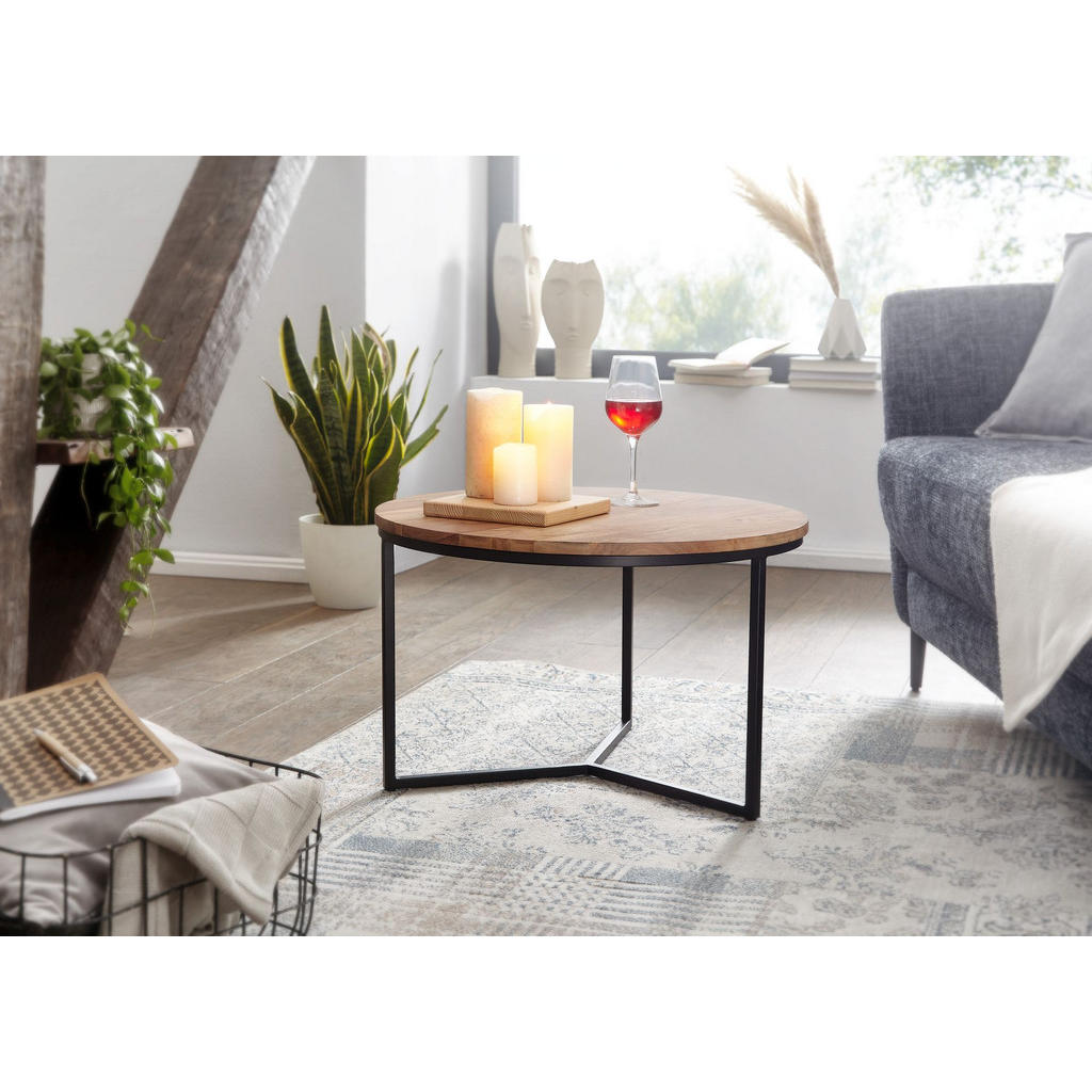 Thumbnail - Kadima Design Couchtisch, Beige, Holz, Echtholz,Akazie, Rund,Rund, Stativgestell, 60x38x60 cm, Wohnzimmer, Wohnzimmertis...