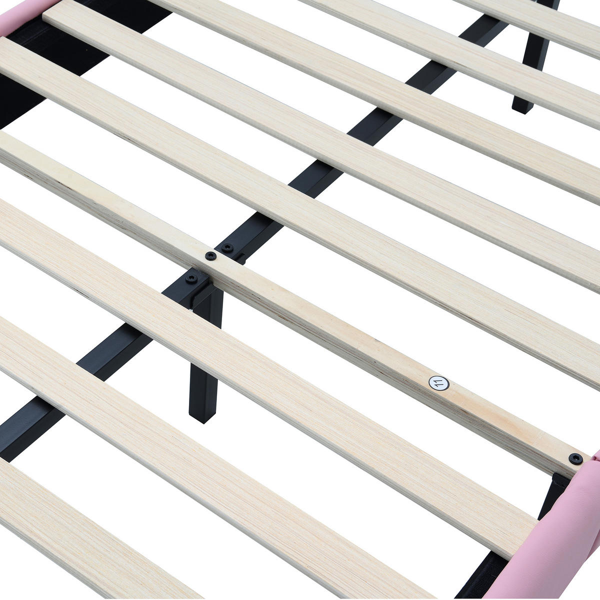 KINDERBETT 90/200 cm DE-04272, Wellenform mit LED, Schleife und PU-Bezug, in Rosa/Weiß - Pink, Holzwerkstoff/Metall (90/200cm) - ComfortXL