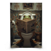 POSTER für WC Badezimmer FROSCH in Toilette Retro Zeitung Abstraktion 50x70cm - Beige/Schwarz, Papier (50/70/70cm) - Muralo