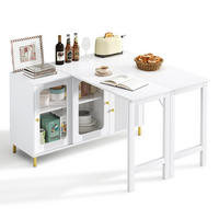SIDEBOARD in Weiß Küchenschrank mit klappbarer & ausziehbarer Tischplatte, Glas-Schiebetüren, B122/T40/H82cm - Goldfarben/Weiß, Holzwerkstoff/Metall (122/82/40cm) - STILVORA