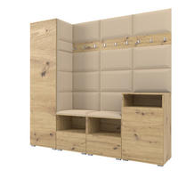 GARDEROBE NELA X 200 cm (Modulare Flurmöbel Artisan Eiche mit Sitzpolster Beige 04 Schrank + Sidelboard) - Beige/Silberfarben, Holz/Holzwerkstoff (200/187/40cm) - Ravio