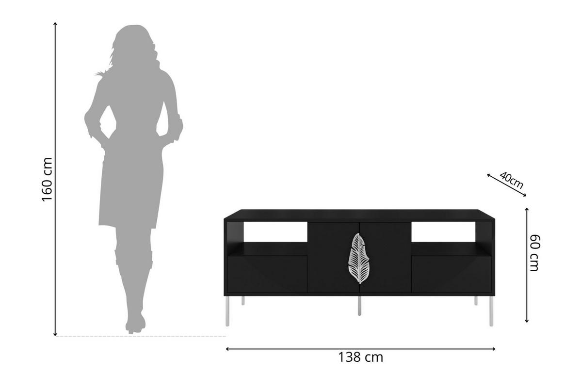 LOWBOARD Merlin, Schwarz, Silberne Details - Silberfarben/Schwarz, Holzwerkstoff/Metall (138/60/40cm) - Skandica