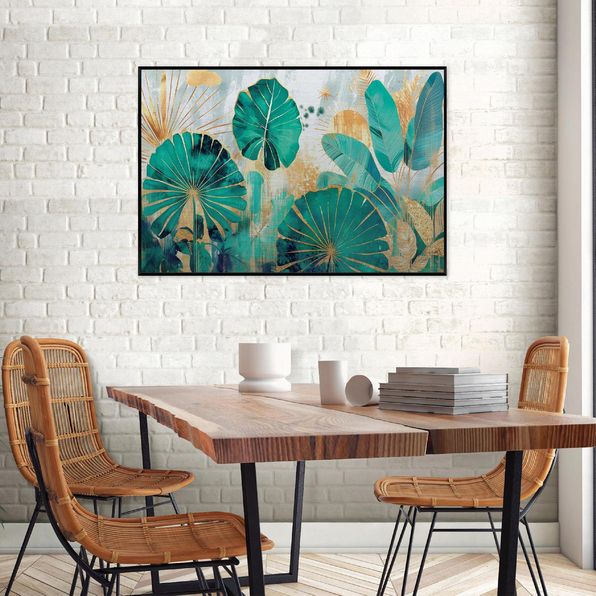 BILDER mit Rahmen Blätter Dschungel Grün 150x100 cm - Multicolor, Metall (150/100cm) - Wallarena