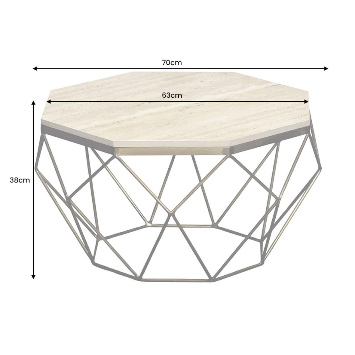 COUCHTISCH DIAMOND Eisen rechteckig Beige 70cm - Beige/Goldfarben, Stein/Metall (70/70/38cm) - riess-ambiente